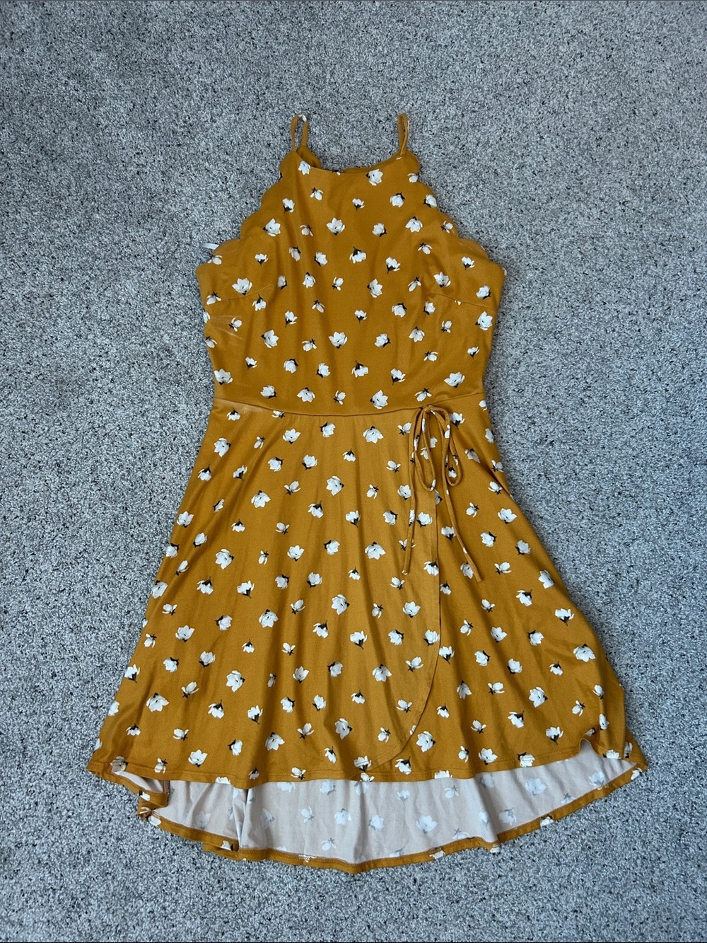 Mustard Floral High-Low Sundress with Tie Waist